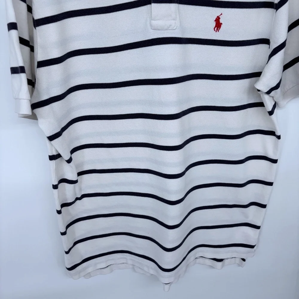 Vintage 90s Polo Ralph Lauren Striped Polo Shirt Large Men's White Navy Red Pony